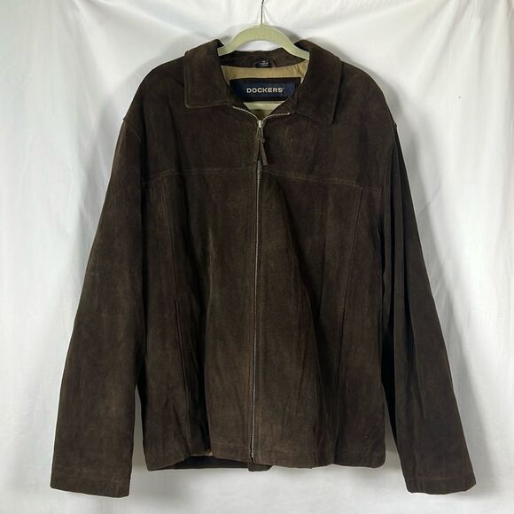 Dockers Suede Dark Brown Bomber Jacket size XL Men’s - Picture 1 of 6